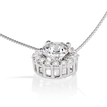14K White Gold Necklace Round HaloCubic Zirconia Solitaire1.25CTW 18
Inch .60mm Box Link Chain