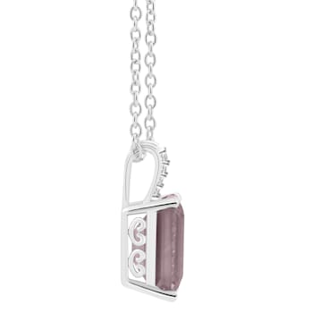 10x8mm Emerald Cut Rose Quartz With Diamond Accents Rhodium Over
Sterling Silver Pendant with Chain