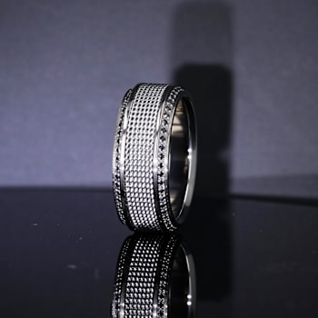 GAUNTLET Steel Chain Titanium Wedding Ring Polished Beveled Edges Set
with Round Black Diamonds 10mm