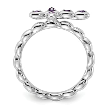 Rhodium Over Sterling Silver Stackable Expressions Cross Amethyst Ring 0.10ctw