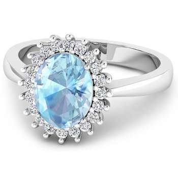 1.15ctw Blue Aquamarine and Diamond 14K White Gold Halo Ring