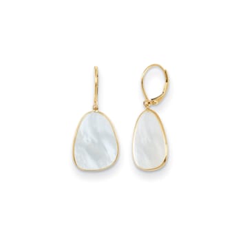14K Yellow Gold Mother of Pearl Leverback Dangle Earrings