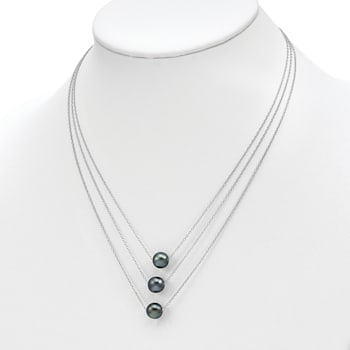Rhodium Over Sterling Silver 8-9mm Semi-round Tahitian Cultured Pearl
Multi-strand Necklace