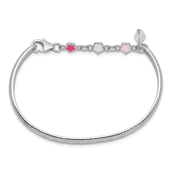 Rhodium Over Sterling Silver Enamel and Crystal PRINCESS with Chain Baby Bangle