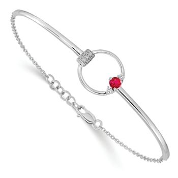 Rhodium Over 14k White Gold Polished Diamond and Ruby Circle Bracelet