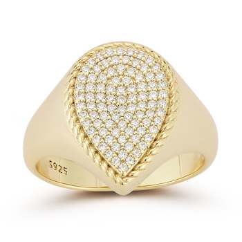 Rachel Zoe Pave Pear-Shaped Signet Ring in 14K Gold Over Sterling Silver