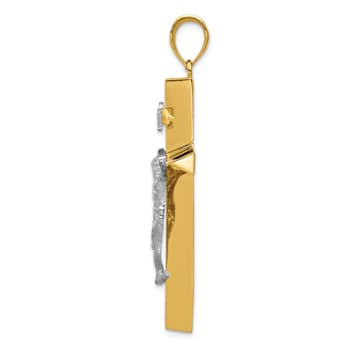 14K Two-tone Gold  Textured INRI Crucifix Pendant