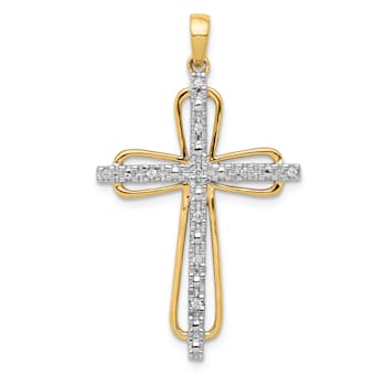 14k Yellow Gold and Rhodium Over 14k Yellow Gold Diamond Cross Pendant