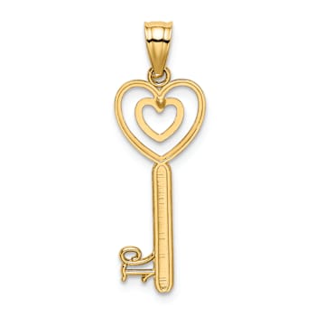 14k Yellow Gold Key with Heart Sweet 16 Pendant