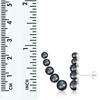 5-8mm Black Cultured Freshwater Pearl Rhodium Over Sterling Silver Earrings