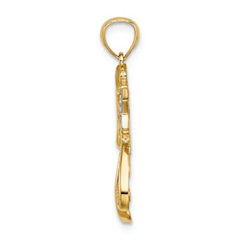 14k Two-tone Gold Textured and Diamond-Cut Angel with a Star Pendant