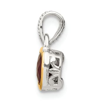 Rhodium Over Sterling Silver with 14k Accent Rhodolite Garnet Pendant