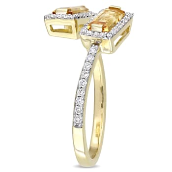 0.75ctw Citrine and 0.25ctw Diamond 14k Yellow Gold Bypass Ring