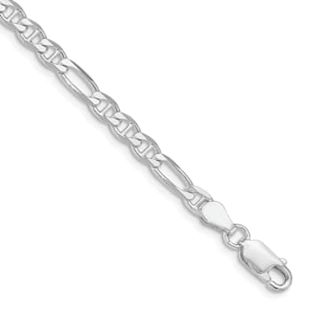 Rhodium Over Sterling Silver 3.75mm Figaro Anchor Chain Bracelet