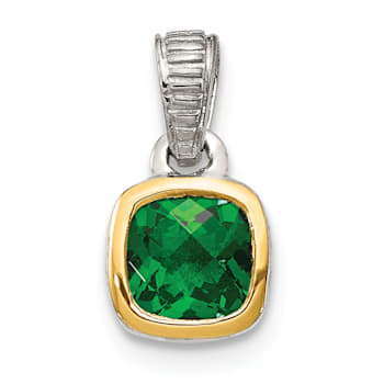 Rhodium Over Sterling Silver with 14k Accent Created Emerald Pendant