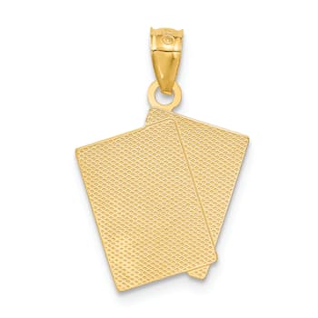 14k Yellow Gold Textured Ace of Hearts and King of Hearts All In Cards Pendant