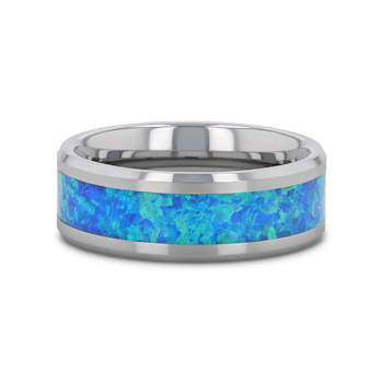 QUASAR Tungsten Wedding Band with Blue Green Opal Inlay 8mm