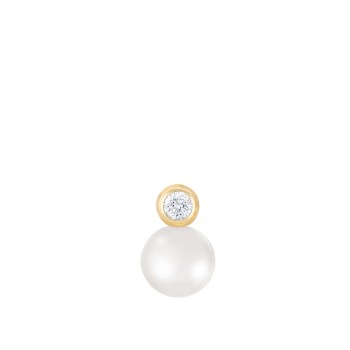 White Cultured Freshwater Pearl and Diamond 14K Yellow Gold Pendant 7-7.5mm