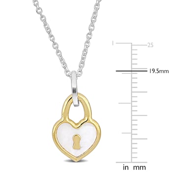 Children's White Enamel and Yellow Heart Lock Charm in 2-Tone Sterling Silver