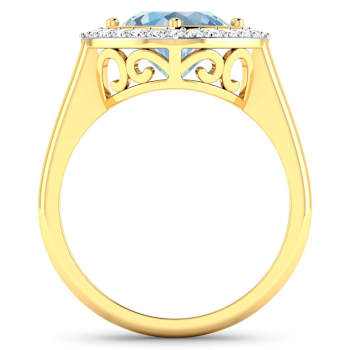 Cushion Cut Blue Aquamarine and White Diamond 14K Yellow Gold Halo Ring
1.72 ctw