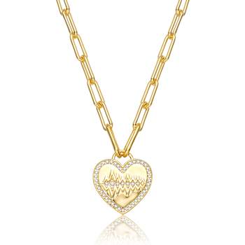 Pave CZ Heart Pendant Necklace In 14K Gold Over Brass