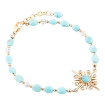 Barse Jewelry Blue Composite Turquoise Gold Tone Celestial Beaded Bracelet
