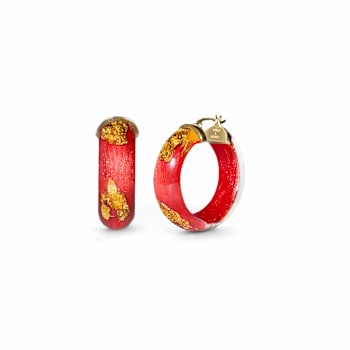 14K Yellow Gold Over Sterling Silver Mini Gold Leaf Acrylic Hoops in
Dark Green