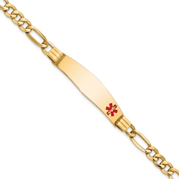 14k Yellow Gold Medical Soft Diamond Shape Enamel Figaro Link ID Bracelet