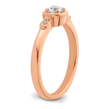 14K Rose Gold Petite Rope Edge Round Diamond Ring 0.24ctw