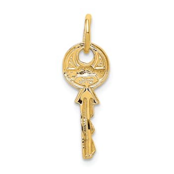 14k Yellow Gold 3D Polished and Textured Rounded Top Key pendant