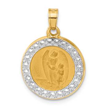 14K Two-tone Gold Satin Our Guardian Angel Medal Pendant