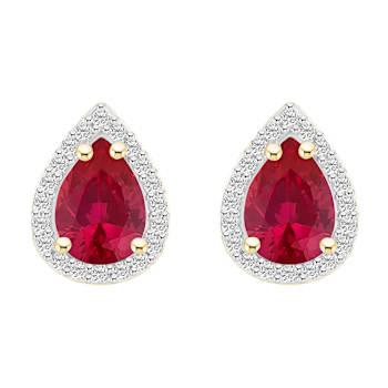 7x5mm Pear Shape Created Ruby And Created White Sapphire 10k Yellow Gold
Halo Stud Earrings