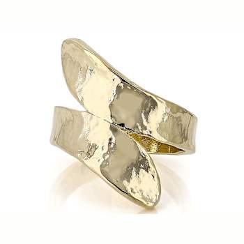 Hammered Bypass Ring In 18K Yellow Gold Over Bronze