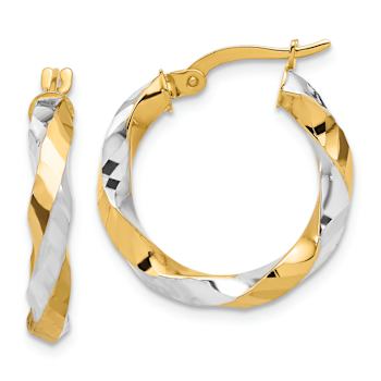 14k Yellow Gold and Rhodium Over 14k Yellow Gold 7/8" Polished and
Diamond-Cut Twisted Hoop Earrings
