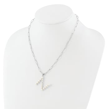 Rhodium Over Sterling Silver 3-5.5mm Freshwater Cultured Pearl LETTER N
18-inch Necklace