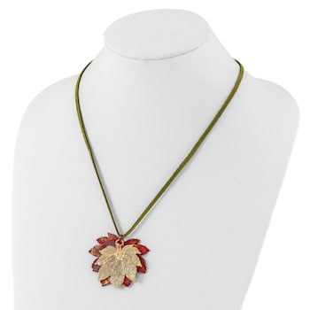 Iridescent Copper and 24k Yellow Gold Dipped Double Full Moon Maple Leaf
20 Inch Necklace
