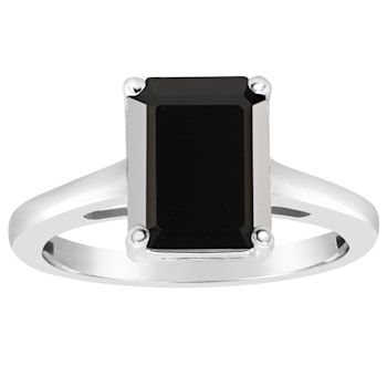 10x8mm Emerald Cut Black Onyx Rhodium Over Sterling Silver Ring
