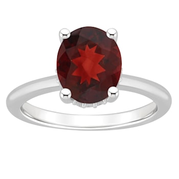 10x8mm Oval Garnet With Diamond Accents Rhodium Over Sterling Silver
Hidden Halo Ring