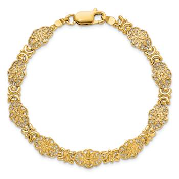 14k Yellow Gold Textured Fancy Floral Link Bracelet