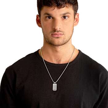 Invicta Men's Antiqued Dog Tag Pendant With Chain In Stainless Steel