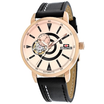 Seapro Men's Elliptic Rose Dial, Black Leather Strap Watch
