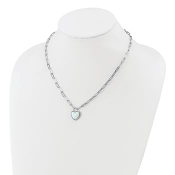 Rhodium Over Sterling Silver Lab Created Opal Heart Paperclip Link Necklace
