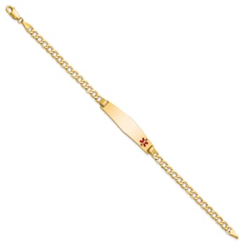 14k Yellow Gold Semi-solid Medical Soft Diamond Shape Red Enamel Curb
Link ID Bracelet