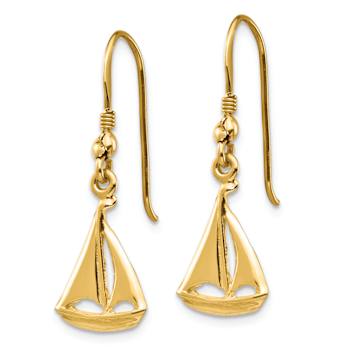 14k Yellow Gold Sailboat Dangle Earrings
