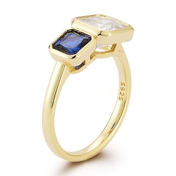 Rachel Zoe Blue and White CZ Two-Stone Ring in 14K Gold Over Sterling Silver