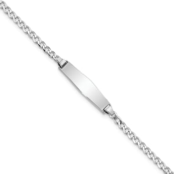 Rhodium Over 14k White Gold Soft Diamond Shape Flat Curb Link ID Bracelet