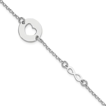 Sterling Silver Rhodium-plated Heart and Infinity with 0.5 Inch
Extension Bracelet