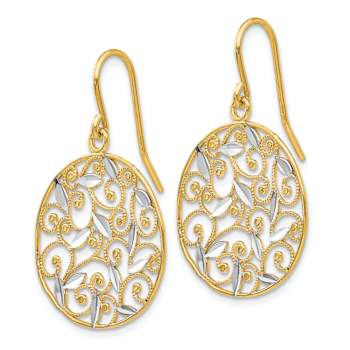 14k Two-tone Diamond-Cut Texture Filigree Circle Dangle Earrings