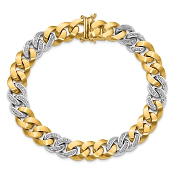 14K Two-Tone Satin Diamond Curb 8.5-inch Bracelet 0.54ctw