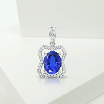 14K White Gold Oval Tanzanite and Diamond Pendant 1.20ctw